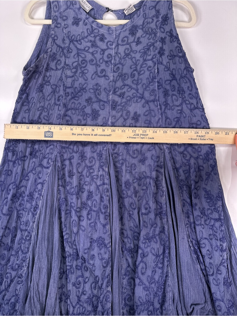 Vintage Starina Sleeveless Aline Dress Floral Embroidered Rayon Blue M - Picture 9 of 11